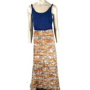 Cato Sleeveless Southwest Aztec Print Knit Chiffon Maxi Dress Navy Women Size L